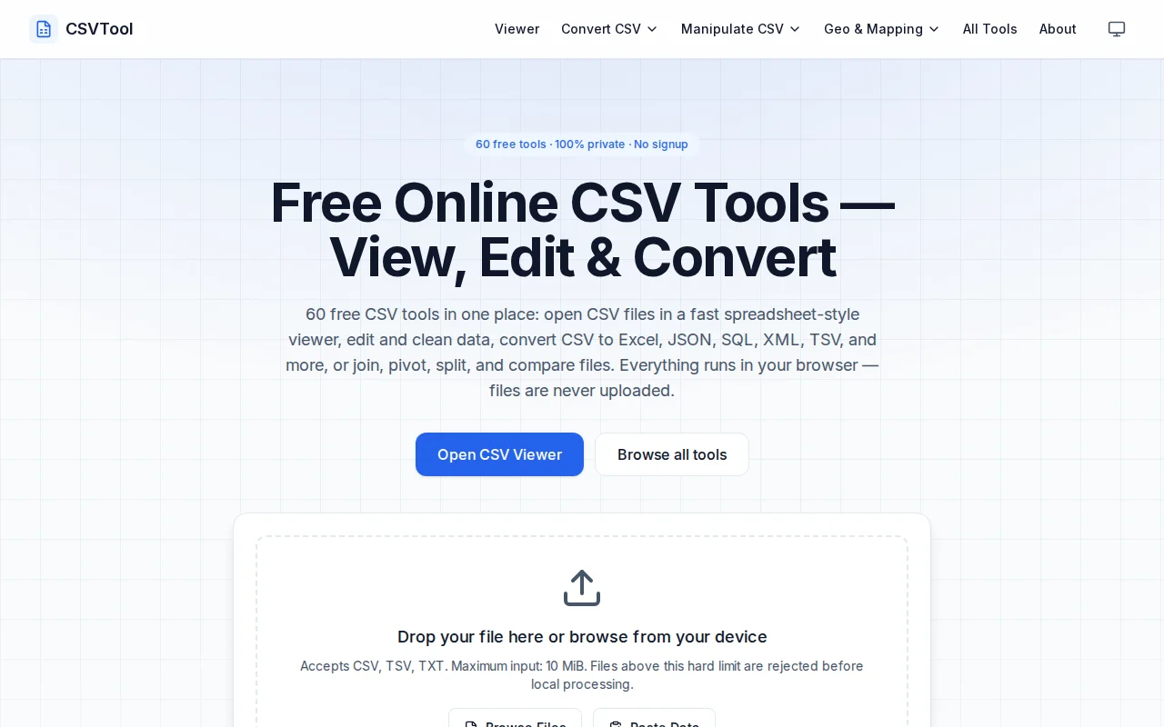 Csvtool.io – 60 free CSV tools that run in the browser