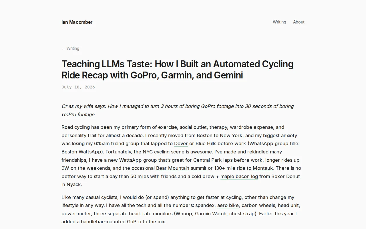 ride-recap, teaching a LLM my taste to automate cycling highlights