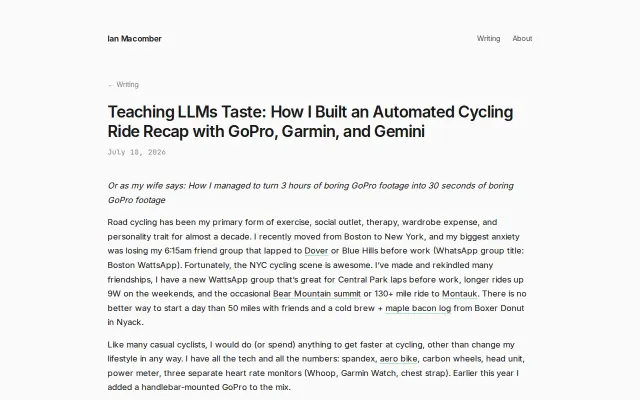ride-recap, teaching a LLM my taste to automate cycling highlights