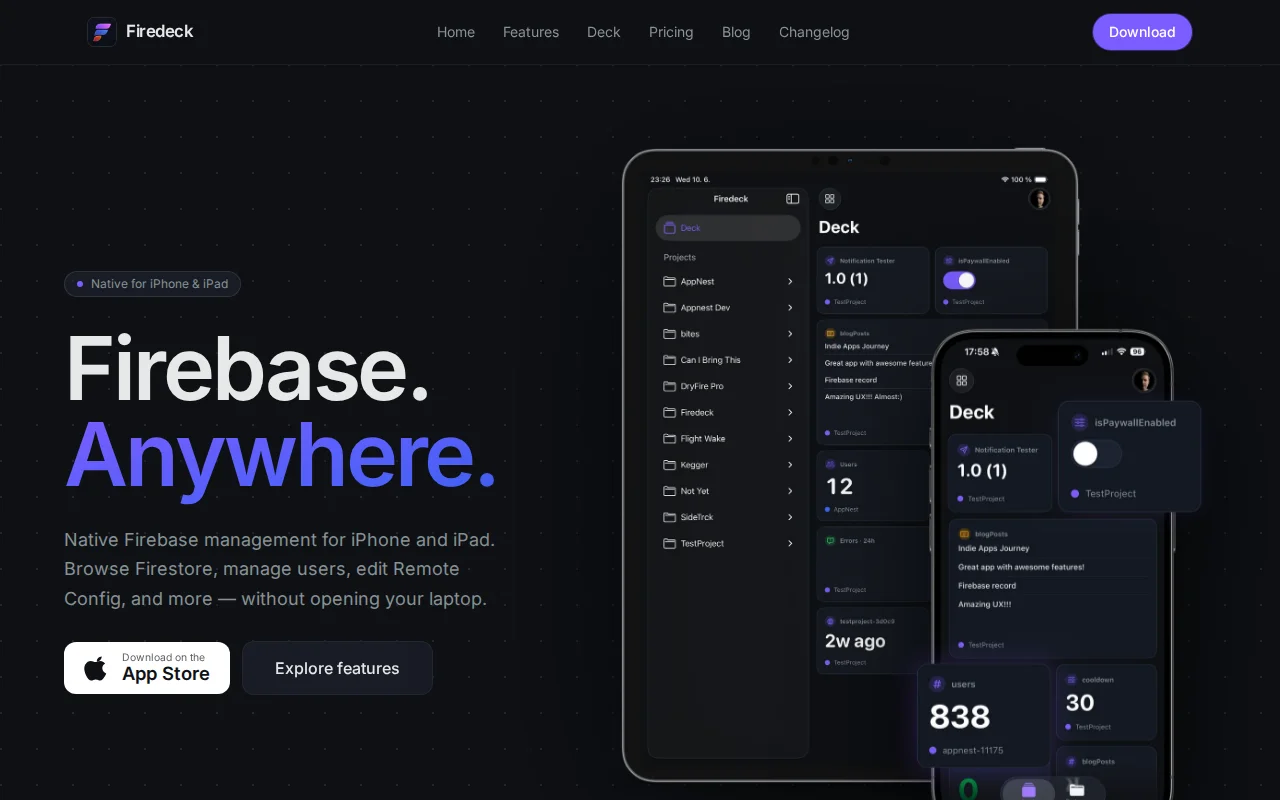 Firedeck – Firebase Console for iPhone and iPad