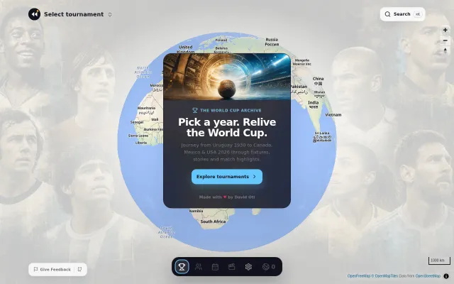 RewindCup – explore 23 World Cups on an interactive globe