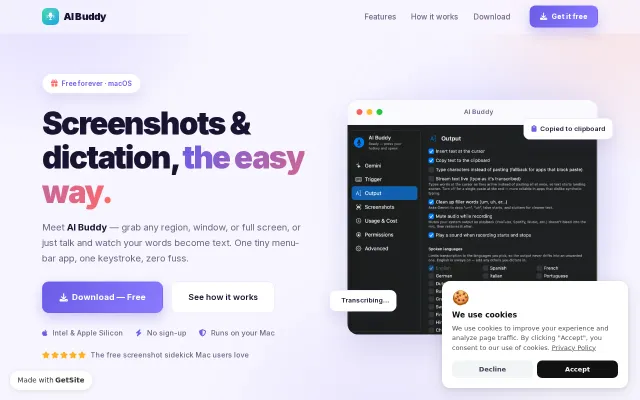 AI Buddy – Free STT and Screenshot Tool for Mac (Requires Gemini)