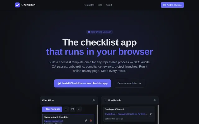 CheckRun – a checklist runner for the Chrome side panel