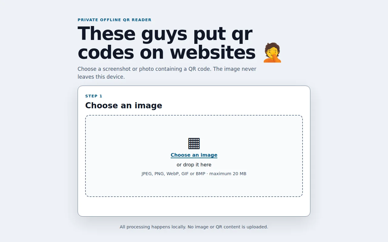 Guys put QR codes on websites – offline QR decoder