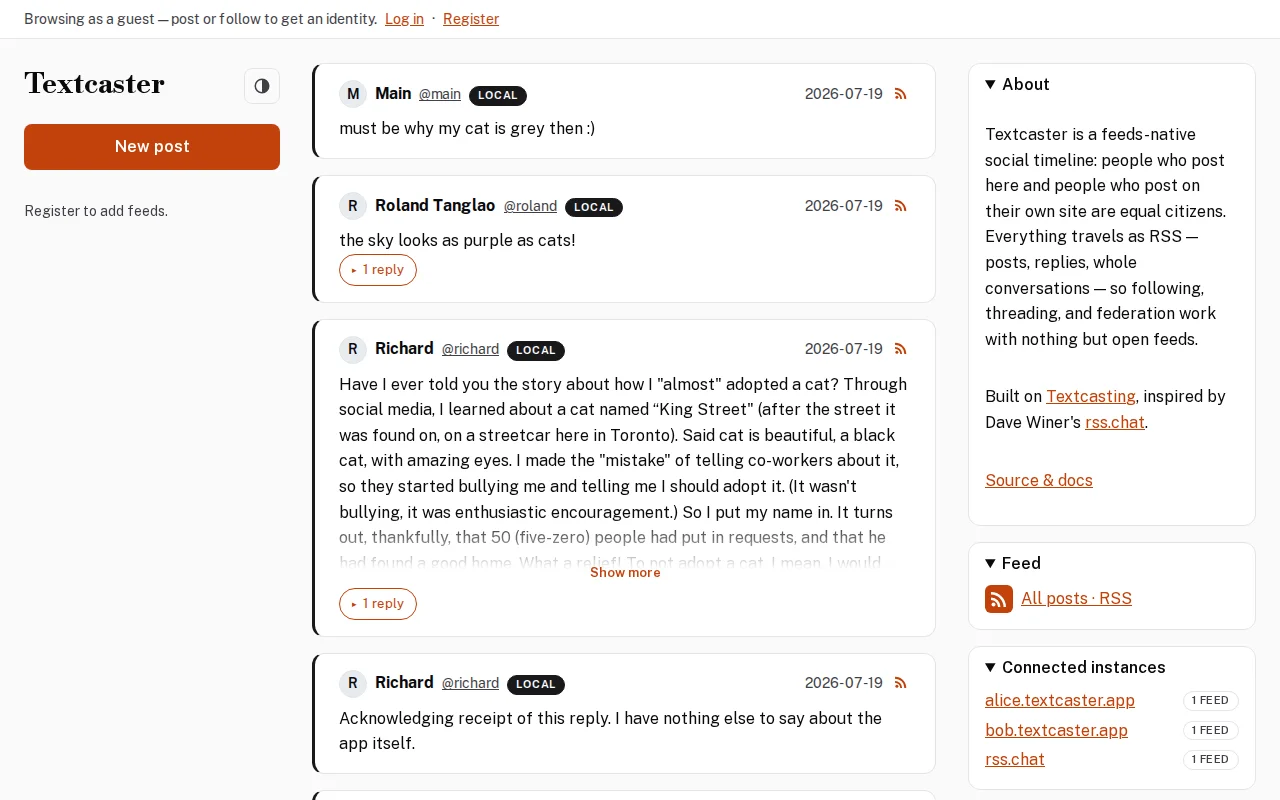 Textcaster – social networking where RSS is the protocol