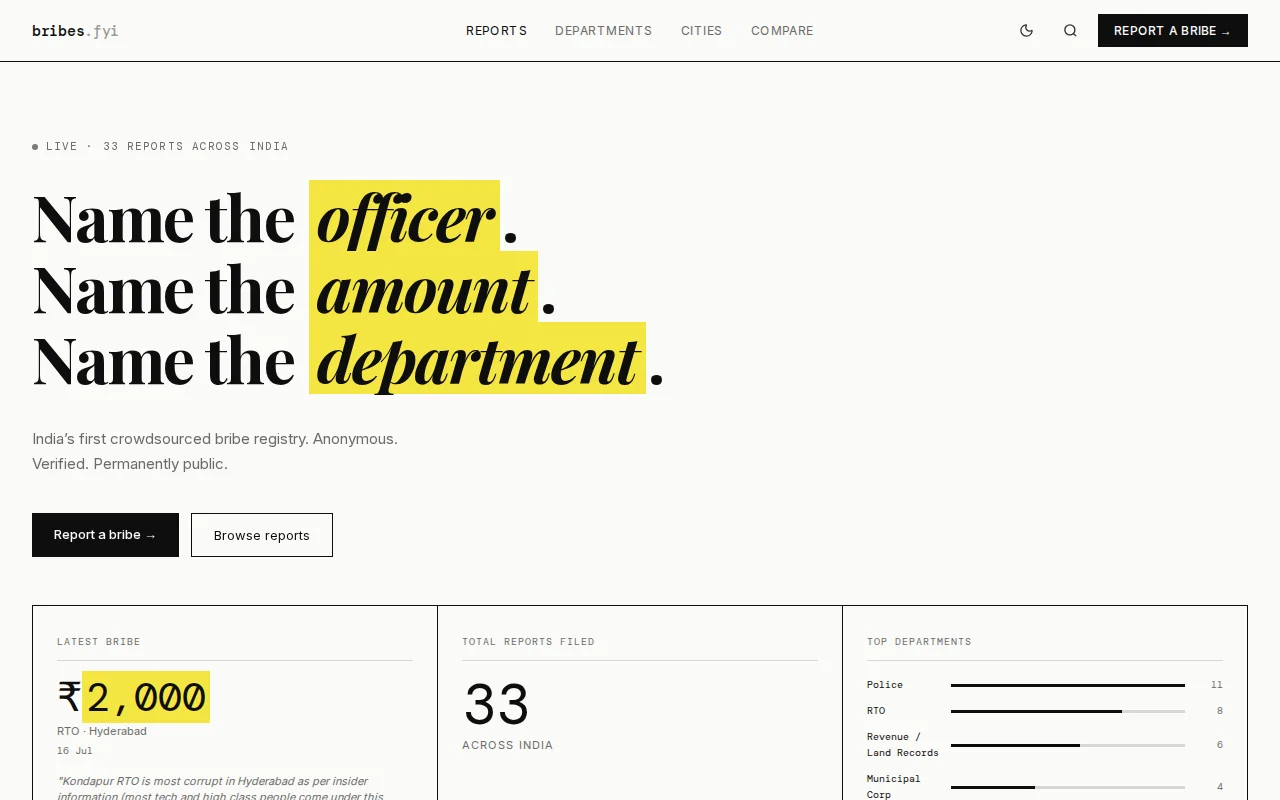 Bribes.fyi – Built something to report bribes