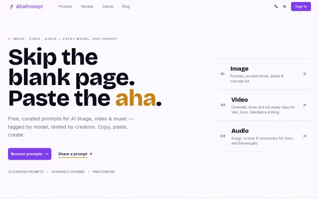 Free, curated prompts for AI image, video and music