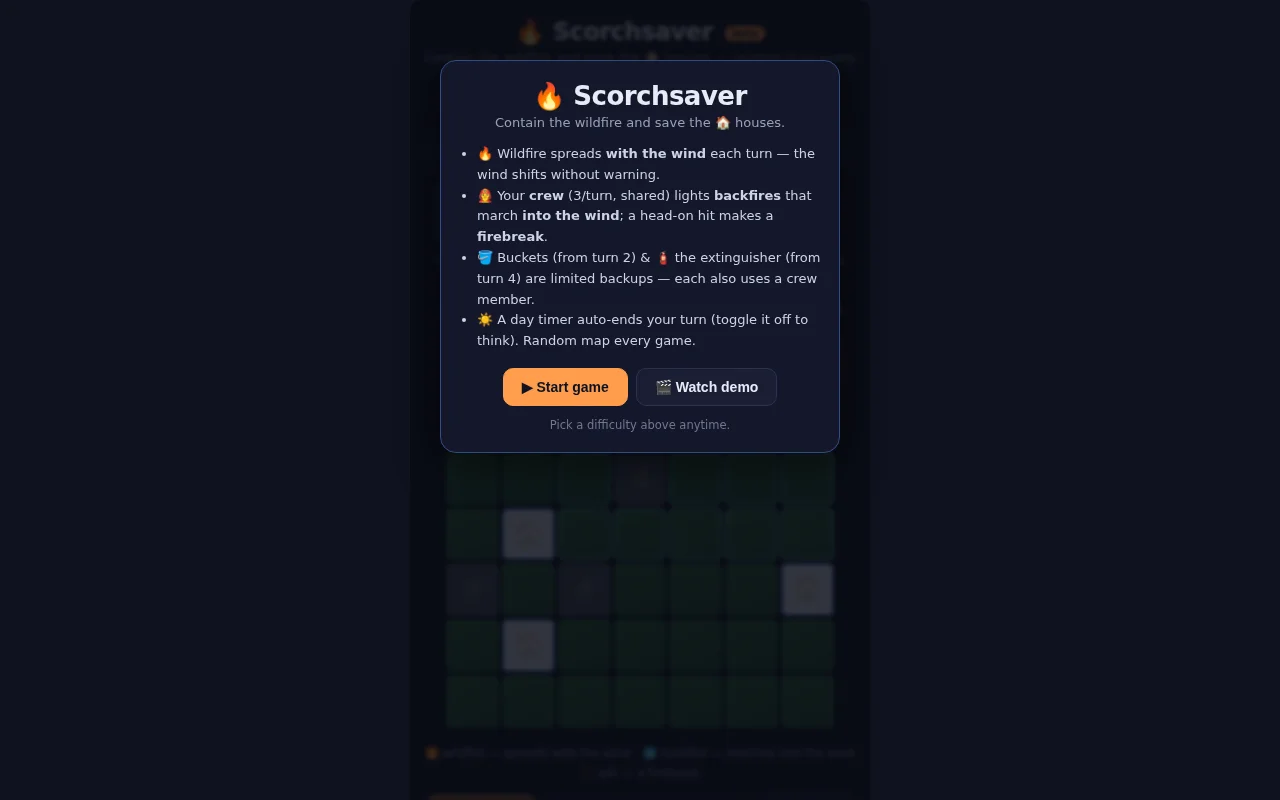 Scorchsaver – a wildfire puzzle where you fight fire with backfires