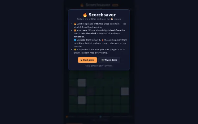 Scorchsaver – a wildfire puzzle where you fight fire with backfires