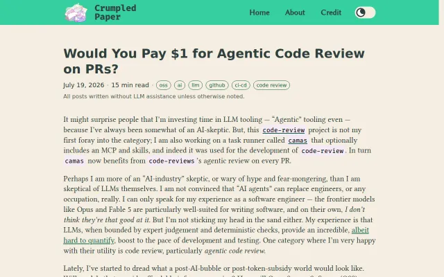 Agentic code review on PRs for less than $1/each