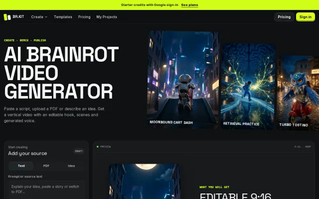 BrainrotKit – Turn text and PDFs into editable vertical videos