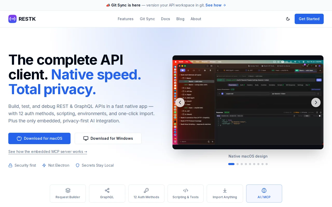 Restk – a native API client that stores your workspace as files in Git
