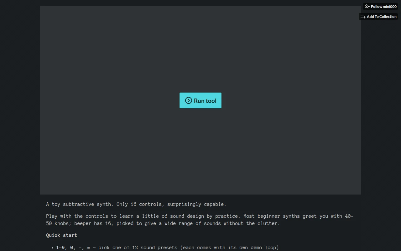 A 16-control subtractive synth for microcontrollers (39k ELF, web demo)