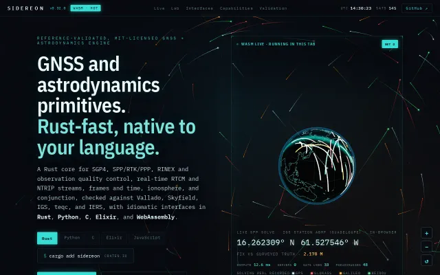Sidereon: GNSS and Astrodynamics (Python, Rust, JavaScript, C, Elixir)