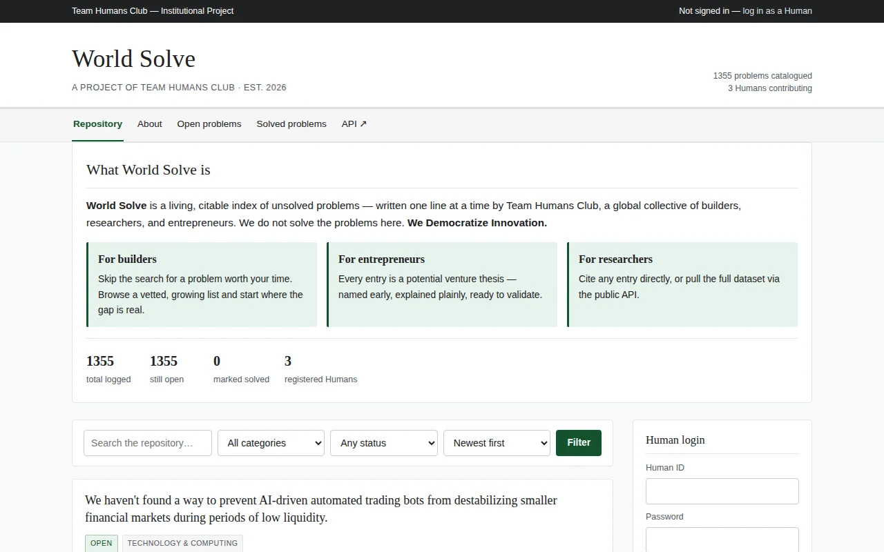 An open database of 1,355 global problems with a zero-auth API