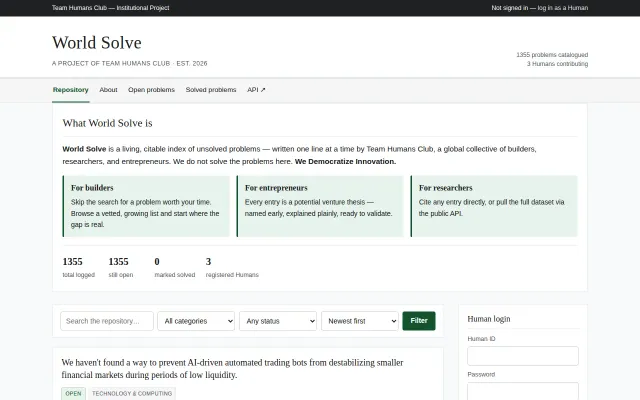 An open database of 1,355 global problems with a zero-auth API