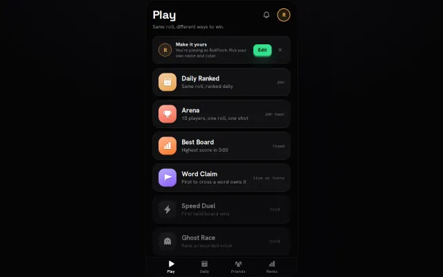 Roll Solver – daily multiplayer word puzzle PWA