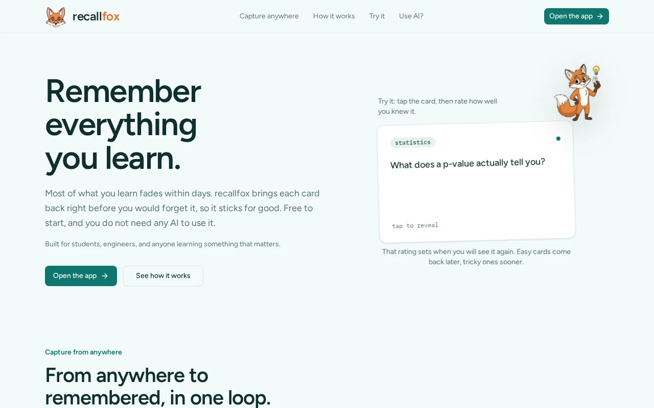 Recallfox – remember everything you learn