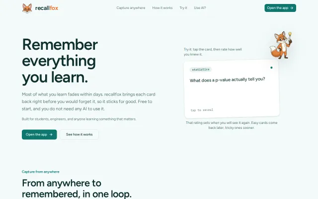 Recallfox – remember everything you learn