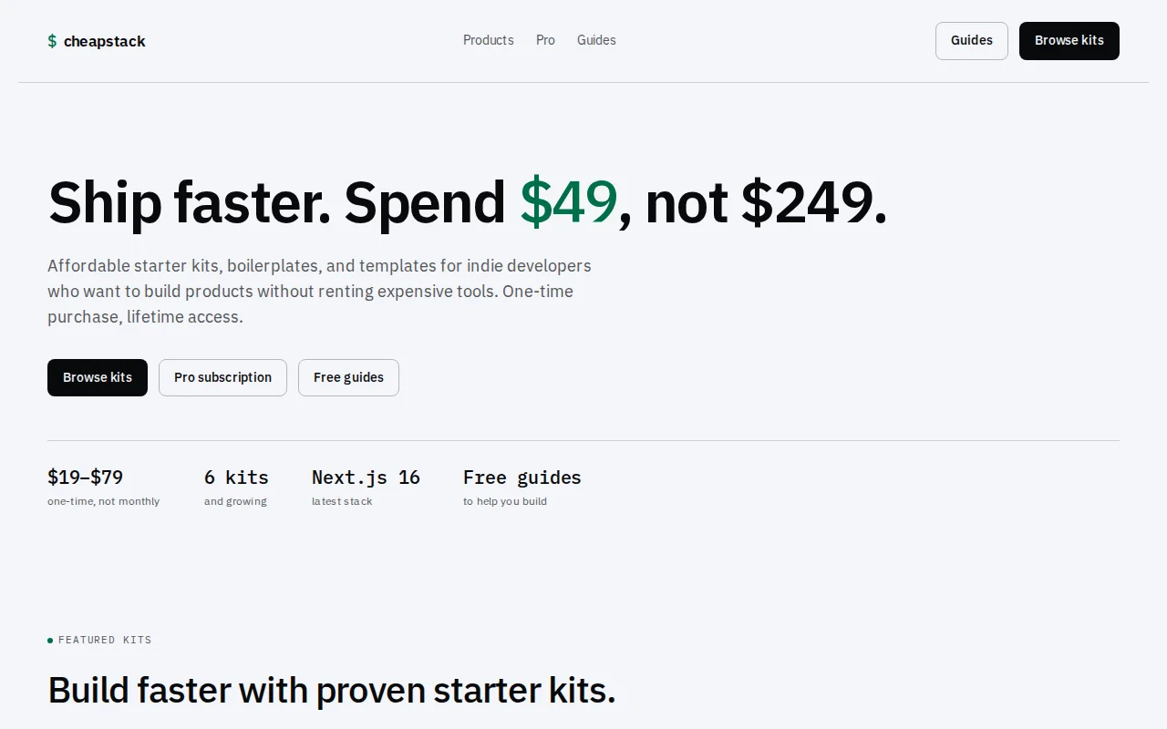 CheapStack – affordable dev starter kits and boilerplates