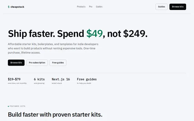 CheapStack – affordable dev starter kits and boilerplates