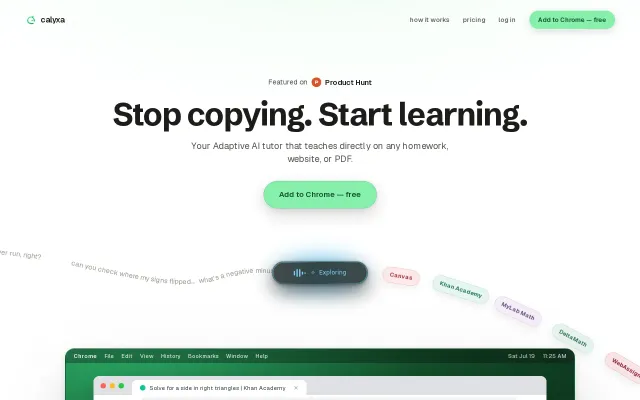 Calyxa – Browser Native AI tutor solving the "cheating" problem