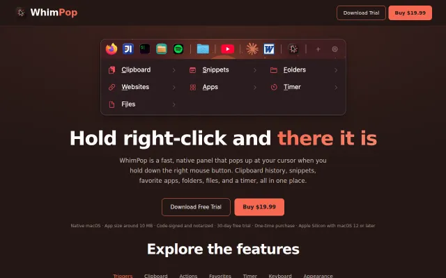 WhimPop – A macOS menu that pops up under your cursor