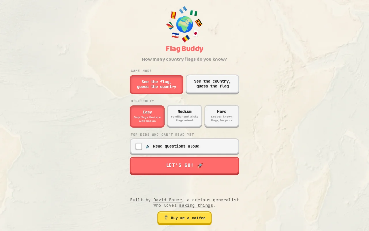 Flag Buddy, a learning game for kids (who can't read yet)