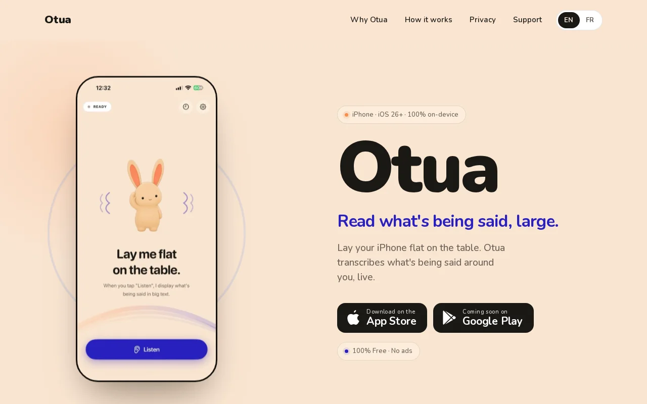 Otua – on-device live captions I built for my hard-of-hearing wife