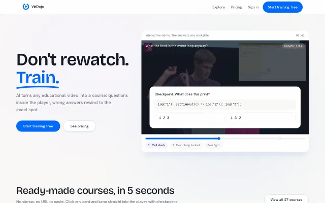 VidDojo – Turn any YouTube video into an interactive course