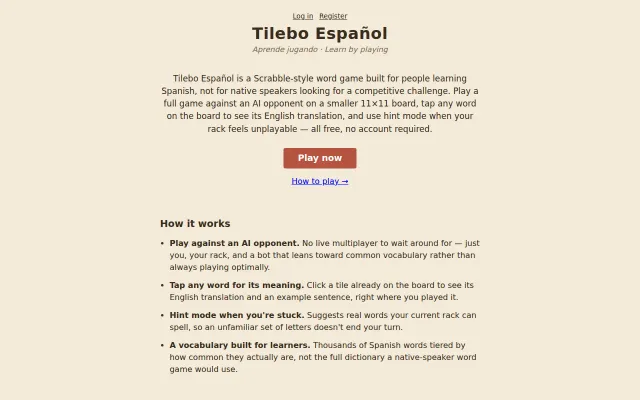 A Scrabble-like word game for learning Spanish vocabulary