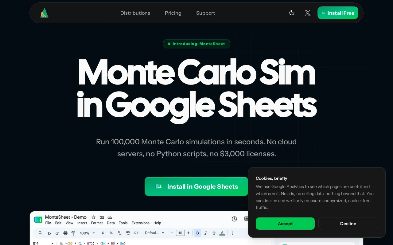 MonteSheet – 100k Monte Carlo runs in ~1.9s in Google Sheets