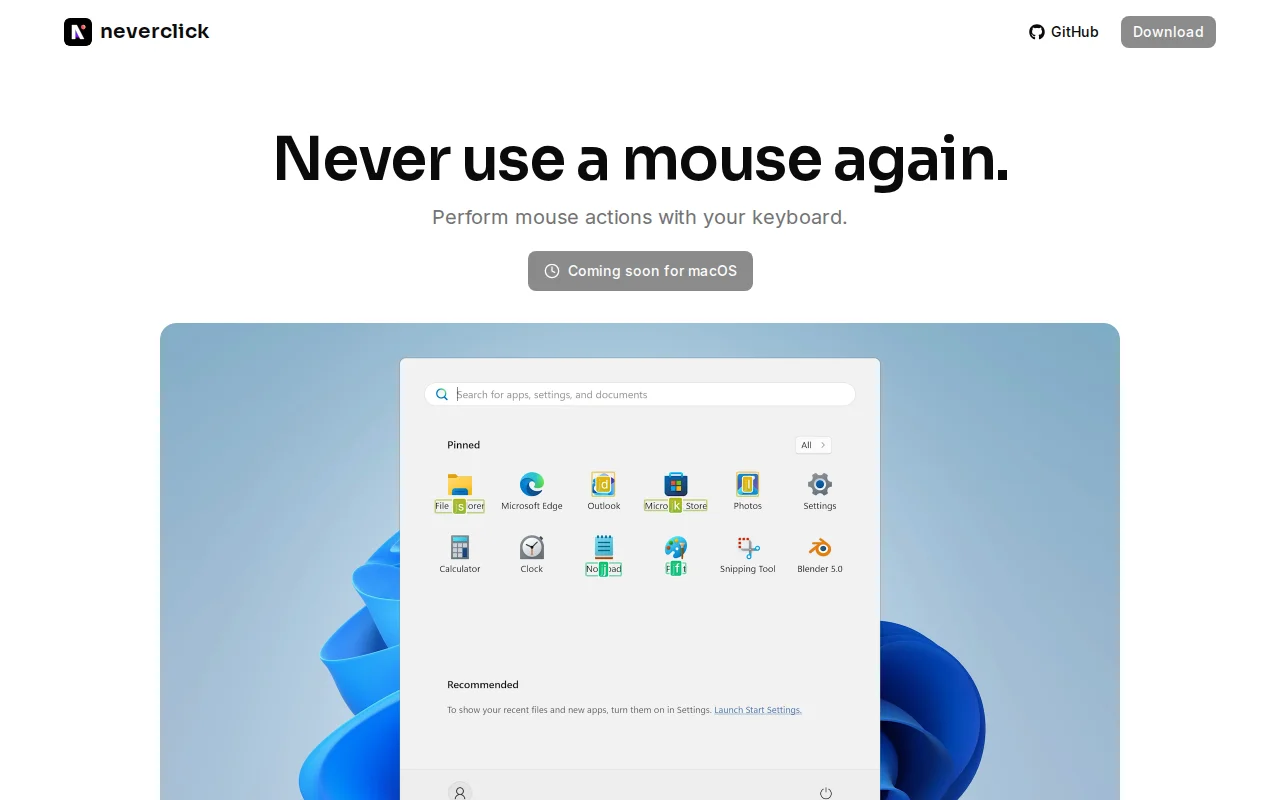 Neverclick – Keyboard-driven mouse control using local computer vision