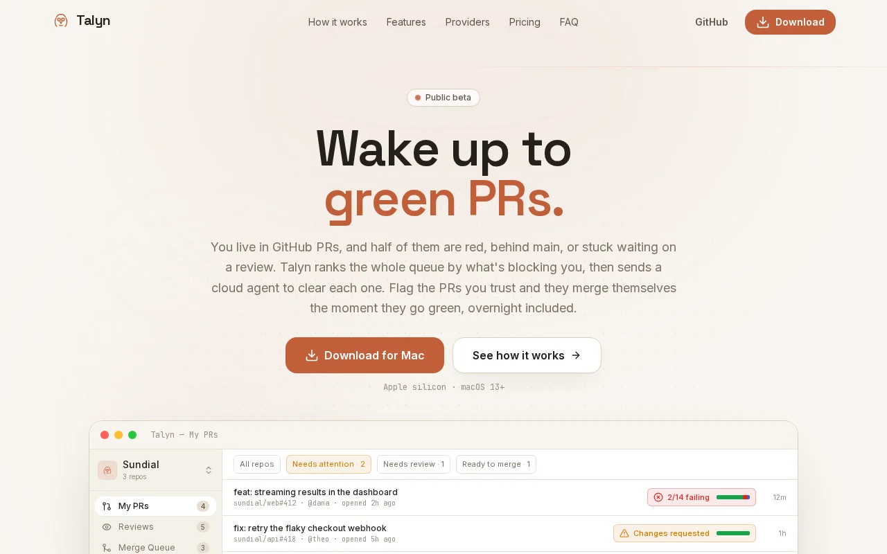 Talyn – A app to track your GitHub PRs and hand off routine work