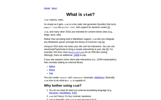 Sta6 – tiny static site generator (bundler) for Common Lisp
