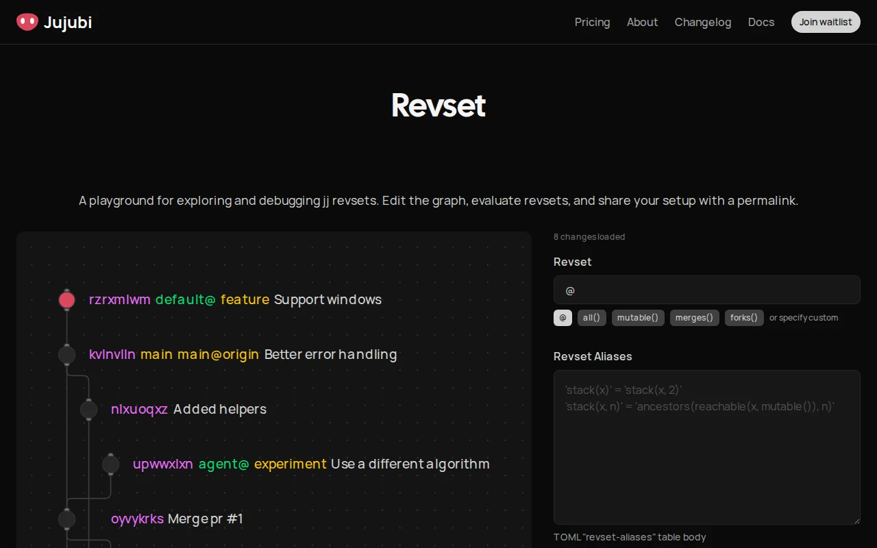 Web-based Jujutsu revset explorer and debugger