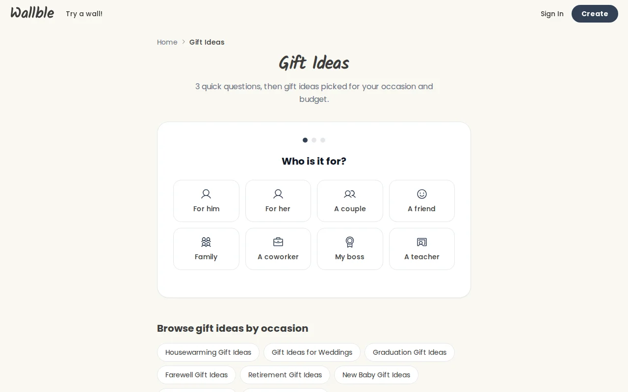 Gift Ideas Tool on Wallble
