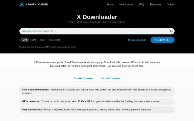 X Downloader – save public X videos, MP3s and screenshots