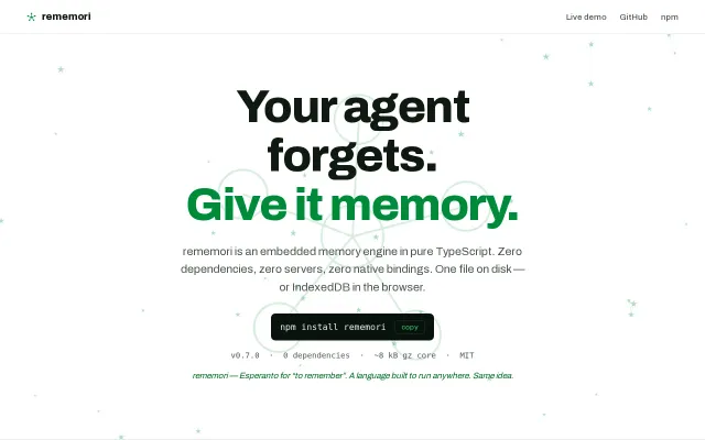 Rememori – agent memory in pure TypeScript, zero dependencies