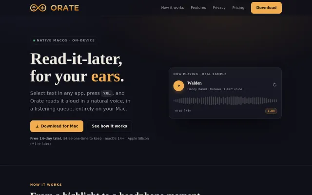 Orate – On-device neural text-to-speech queue for Mac