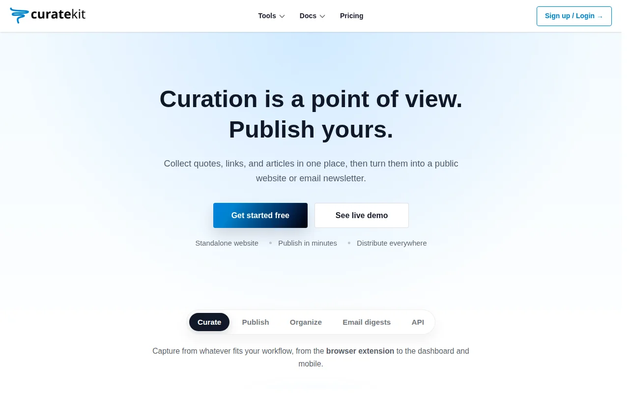 Curate links and turn them into a public website or email newsletter