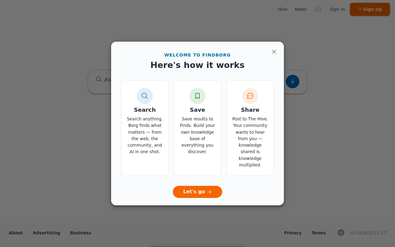 Findborg – ad-free find engine with community, AI, and real web results