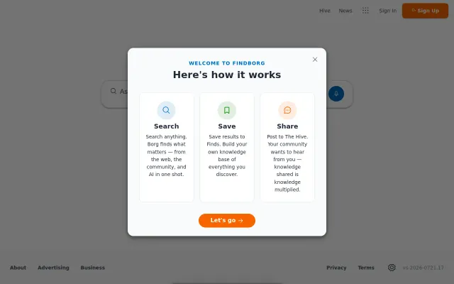 Findborg – ad-free find engine with community, AI, and real web results