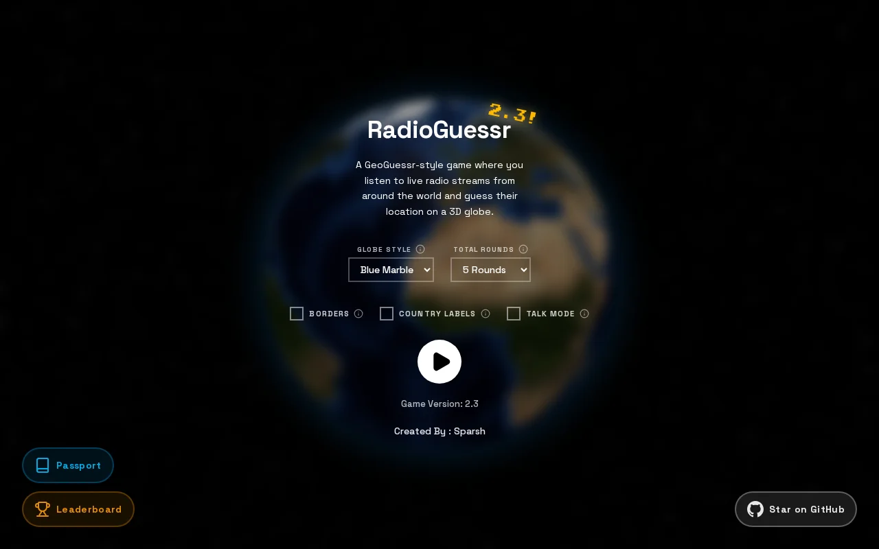 RadioGuessr – Guess the country from a live radio stream on a 3D globe