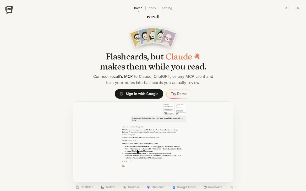 Recall – an MCP server that turns your notes into flashcards
