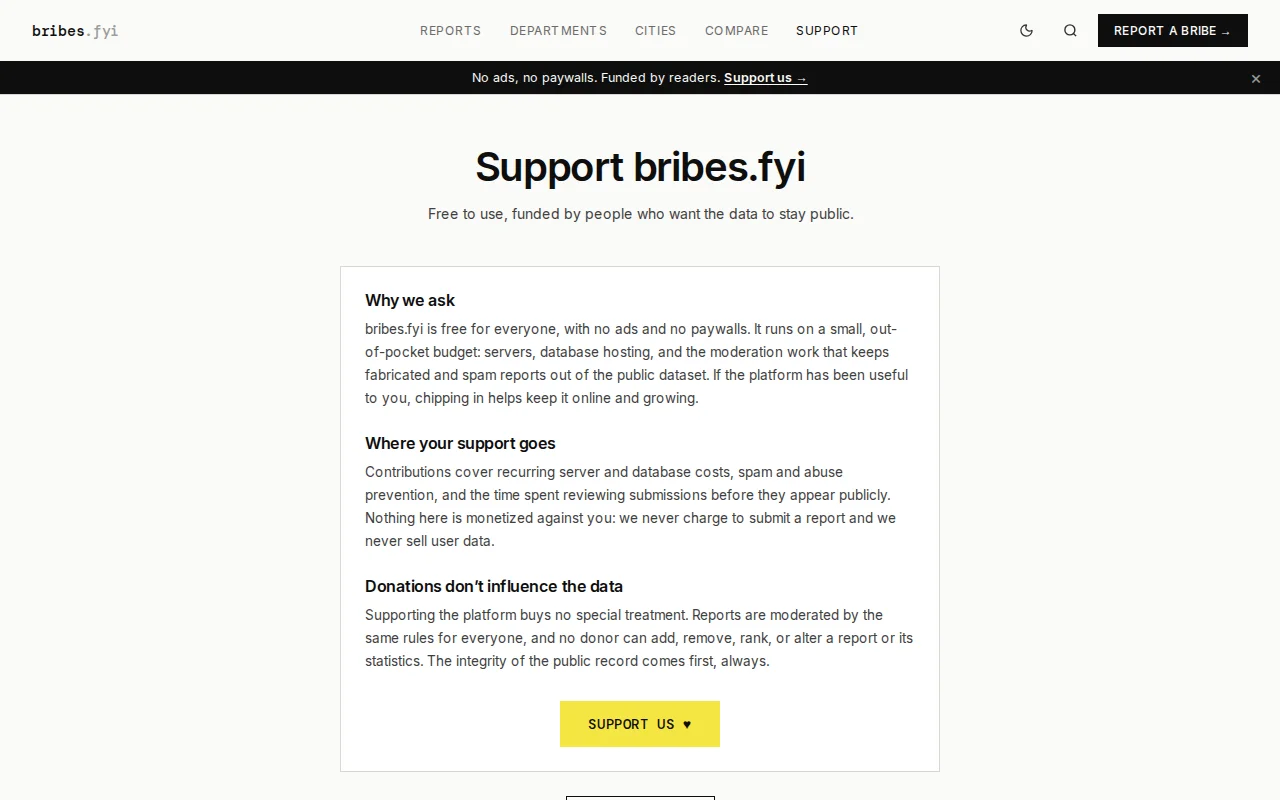 Bribes.fyi – Updated the website for support to keep it alive