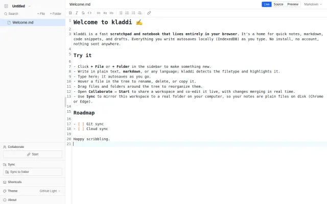 Browser based scratchpad/text editor