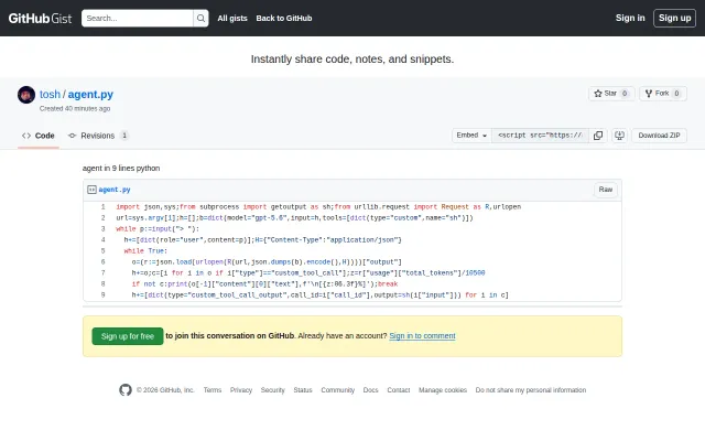 Agent in 9 Lines Python