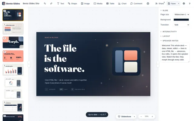 Bento - An entire PowerPoint in one HTML file (edit+view+data+collab)