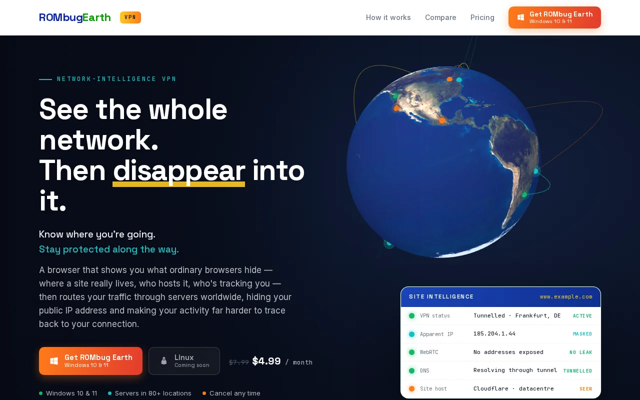ROMbug Earth – a browser that shows where websites connect